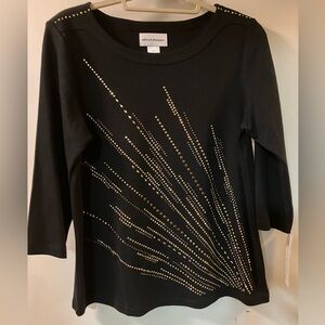 Long sleeve tee with metallic embellishments